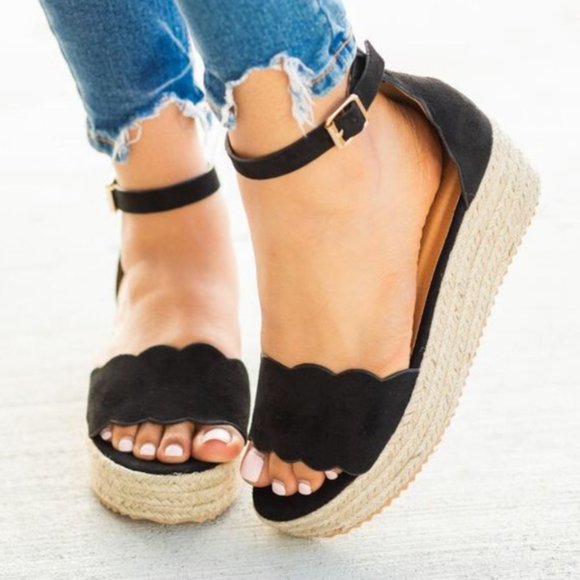 Shoes - LAST SIZE 10‼️BLACK SUEDE ESPADRILLE WEDGES - Shoe